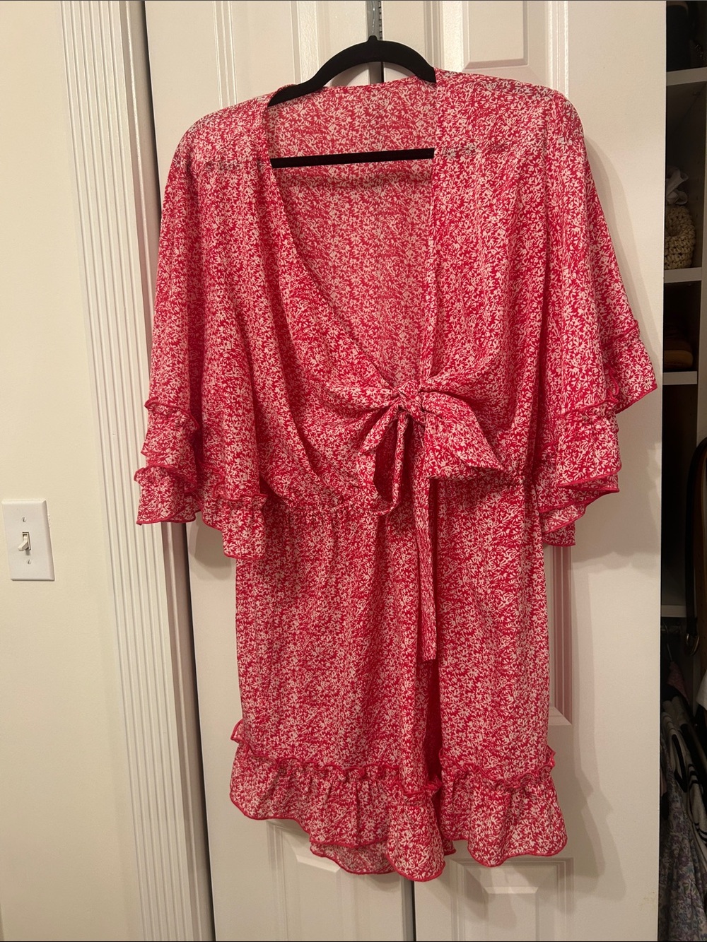 Pink Floral Tie-Front Ruffle Romper